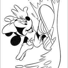 Minnie Mouse is surfing coloring page