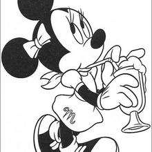Minnie Mouse with a drink coloring page