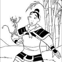 Mulan and her Mushu coloring page