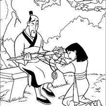 Mulan and her father Fa Zhou coloring page