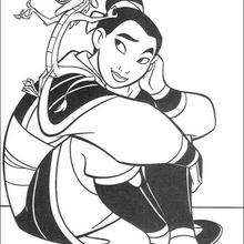 Fa Mulan and Mushu the guardian of the Fa family coloring page