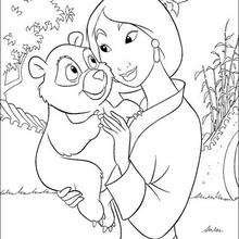 Mulan with a little bear coloring page