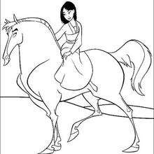 Mulan and her handsome black stallion coloring page