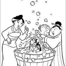 Mulan having a bath coloring page