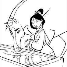 Fa Mulan and her horse Khan - Coloring page - DISNEY coloring pages - Mulan coloring pages