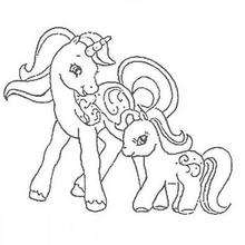 Mother and her baby pony coloring page