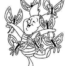 Piglet with a butterfly - Coloring page - DISNEY coloring pages - Winnie The Pooh coloring pages