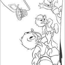 Dewey, Huey and Louie are playing basketball - Coloring page - DISNEY coloring pages - Donald Duck coloring pages