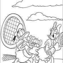 Donald Duck and Daisy Duck are playing tennis coloring page
