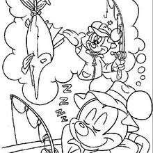 Mickey Mouse is fishing coloring page
