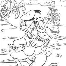 Donald Duck with the parrot coloring page