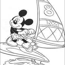 Mickey Mouse is windsurfing coloring page