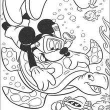 Mickey Mouse is diving coloring page