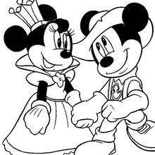 Queen Minnie and knight Mickey Mouse coloring page