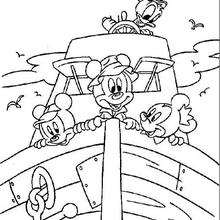 Donald Duck and Mickey Mouse on a boat coloring page
