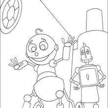 Rodney and a baby robot coloring page