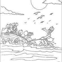 Donald Duck is doing water-skiing coloring page