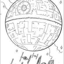 Death Star and the fighters - Coloring page - MOVIE coloring pages - STAR WARS coloring pages - DEATH STAR coloring pages