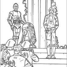 Victory celebration: Luke, R2-D2 and C-3PO - Coloring page - MOVIE coloring pages - STAR WARS coloring pages