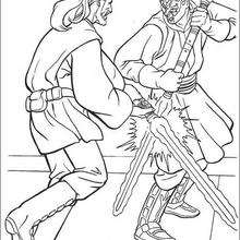 Jedi Knight Qui-Gon Jinn fighting a duel with Darth Maul coloring page