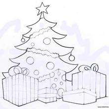 Decorated tree & gifts coloring page