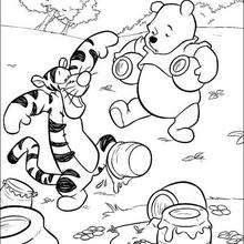 Winnie the Pooh organizes his pots of honey coloring page