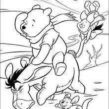 Winnie, Eeyore and Piglet Ride coloring page